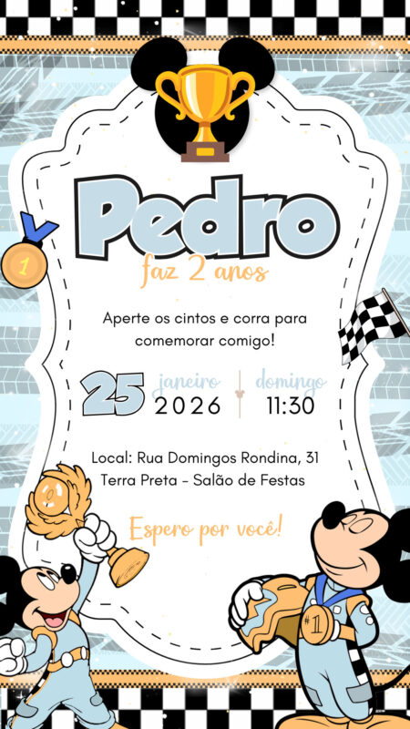 Convite Simples - Mickey Aventuras sobre Rodas (Mickey Mouse Race)