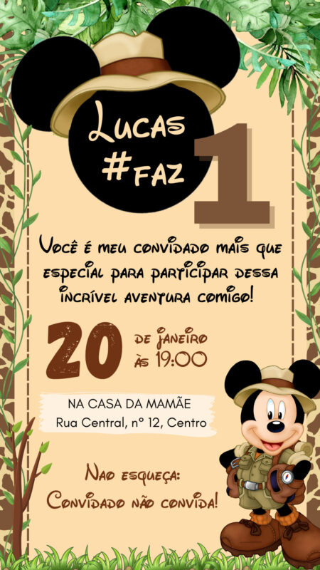 Convite Simples - Mickey Safari #1