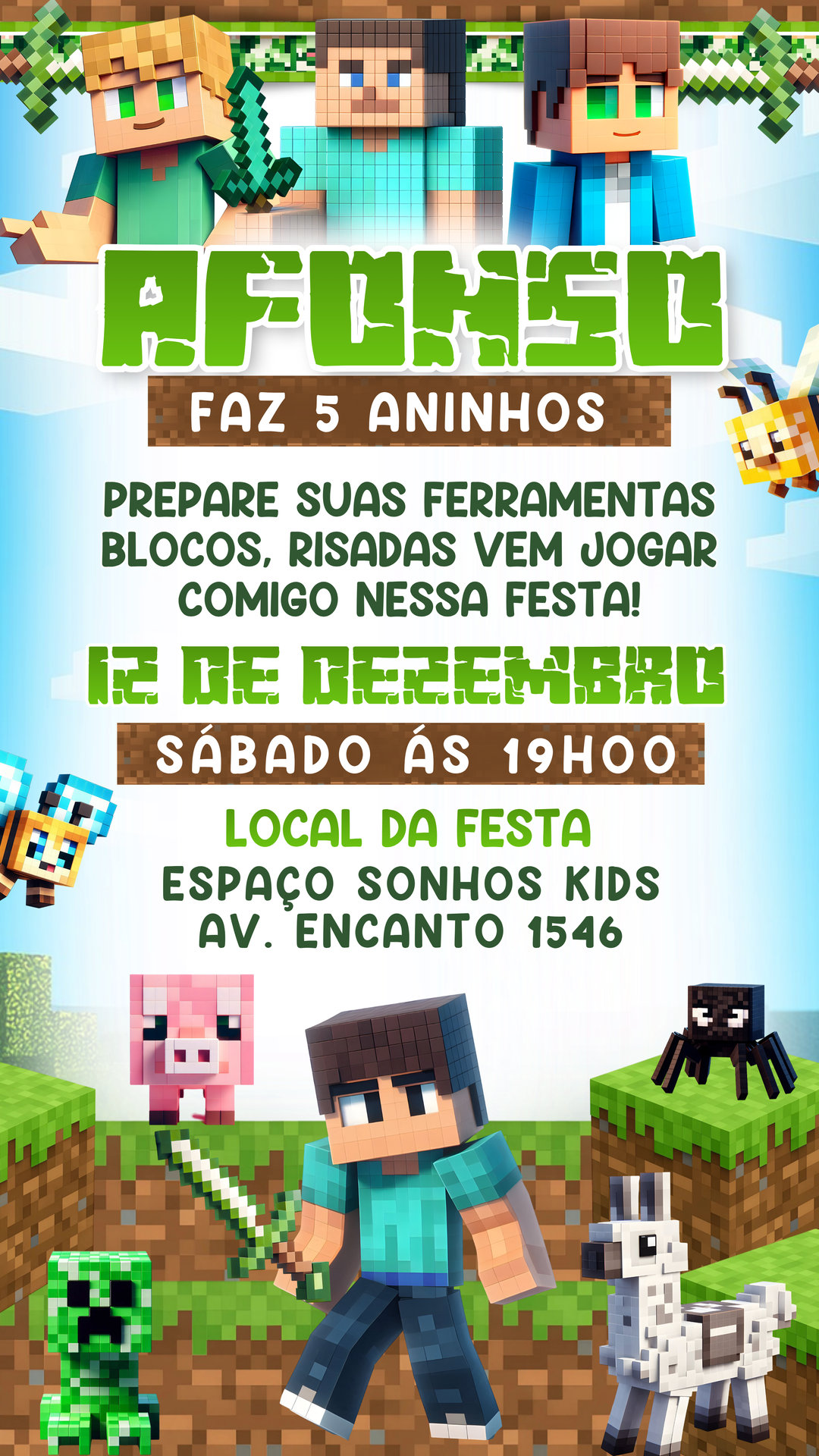 Convite Simples - Minecraft