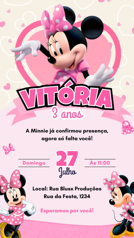 Convite Simples - Minnie Rosa