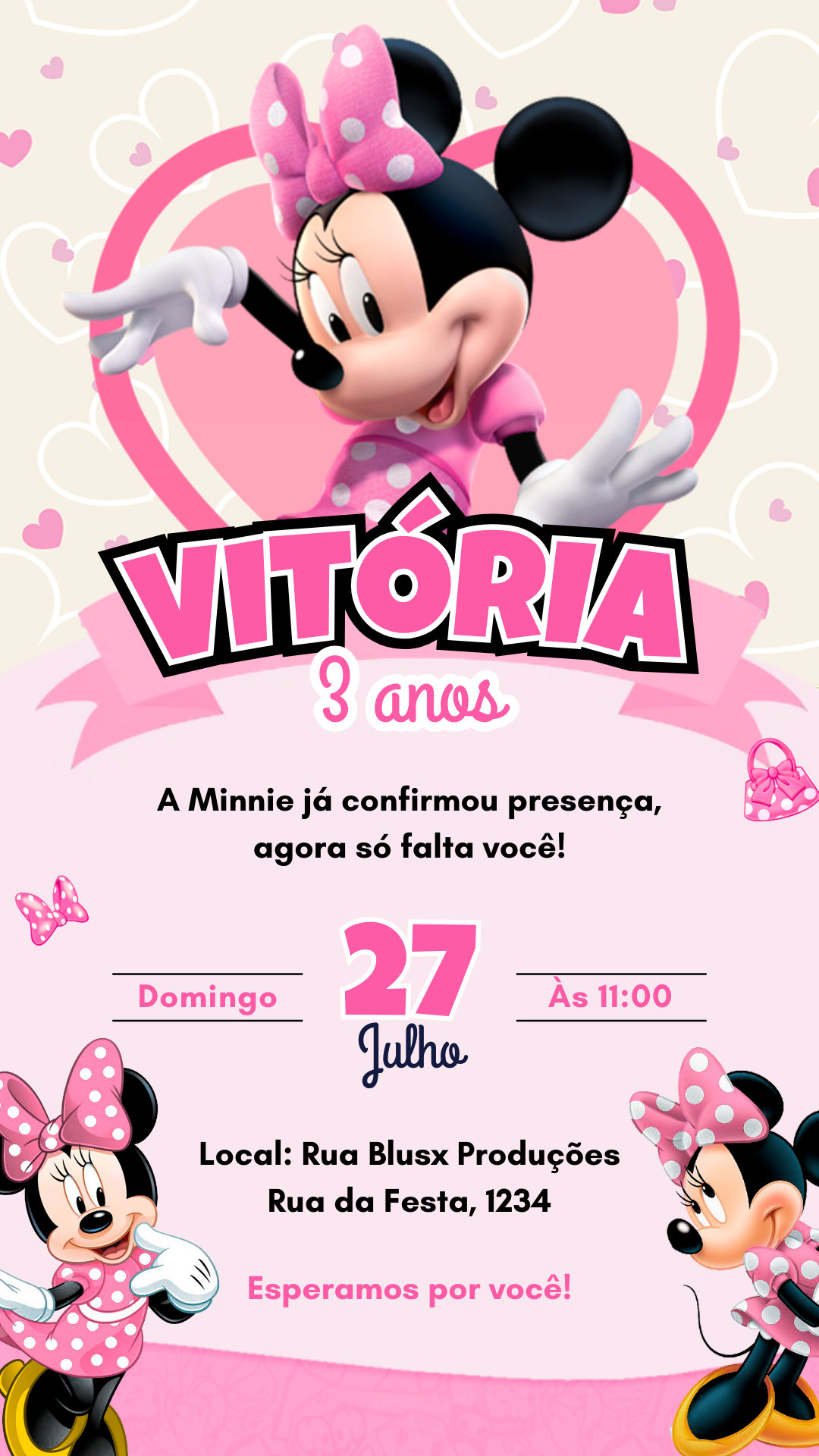 Convite Simples - Minnie Rosa