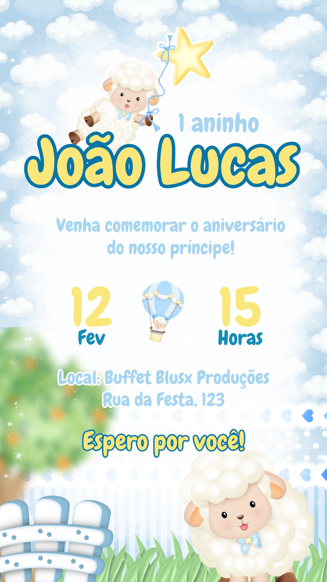 Convite Simples - Ovelhinha Azul