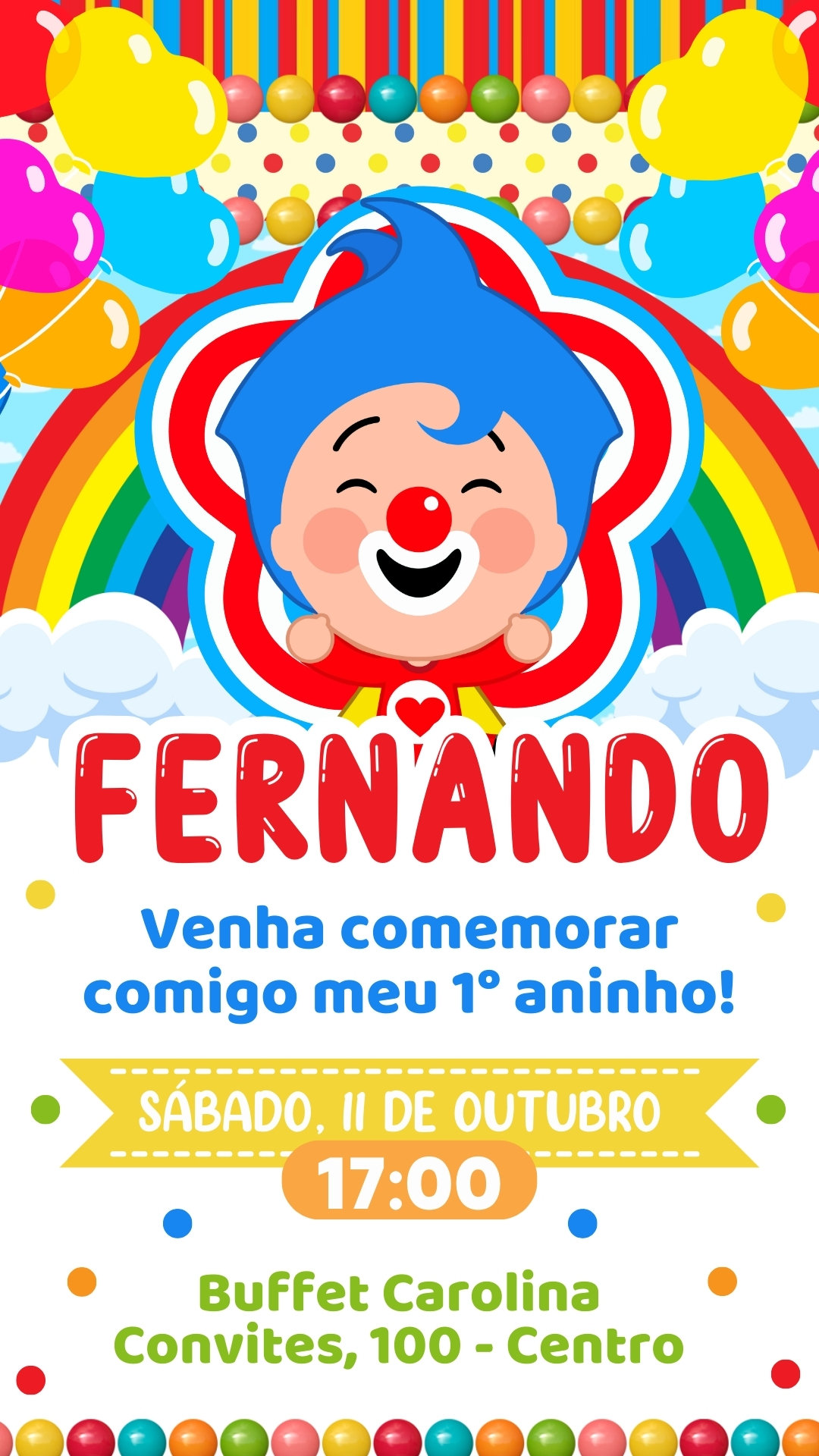 Convite Simples - Palhaço Plim Plim