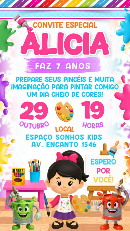 Convite Simples - Pintando o 7 Menina