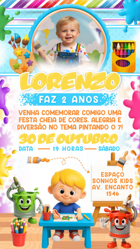 Convite Simples - Pintando o 7 Menino