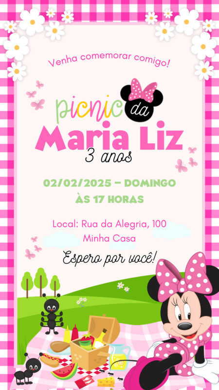 Convite Simples - Piquenique da Minnie Rosa