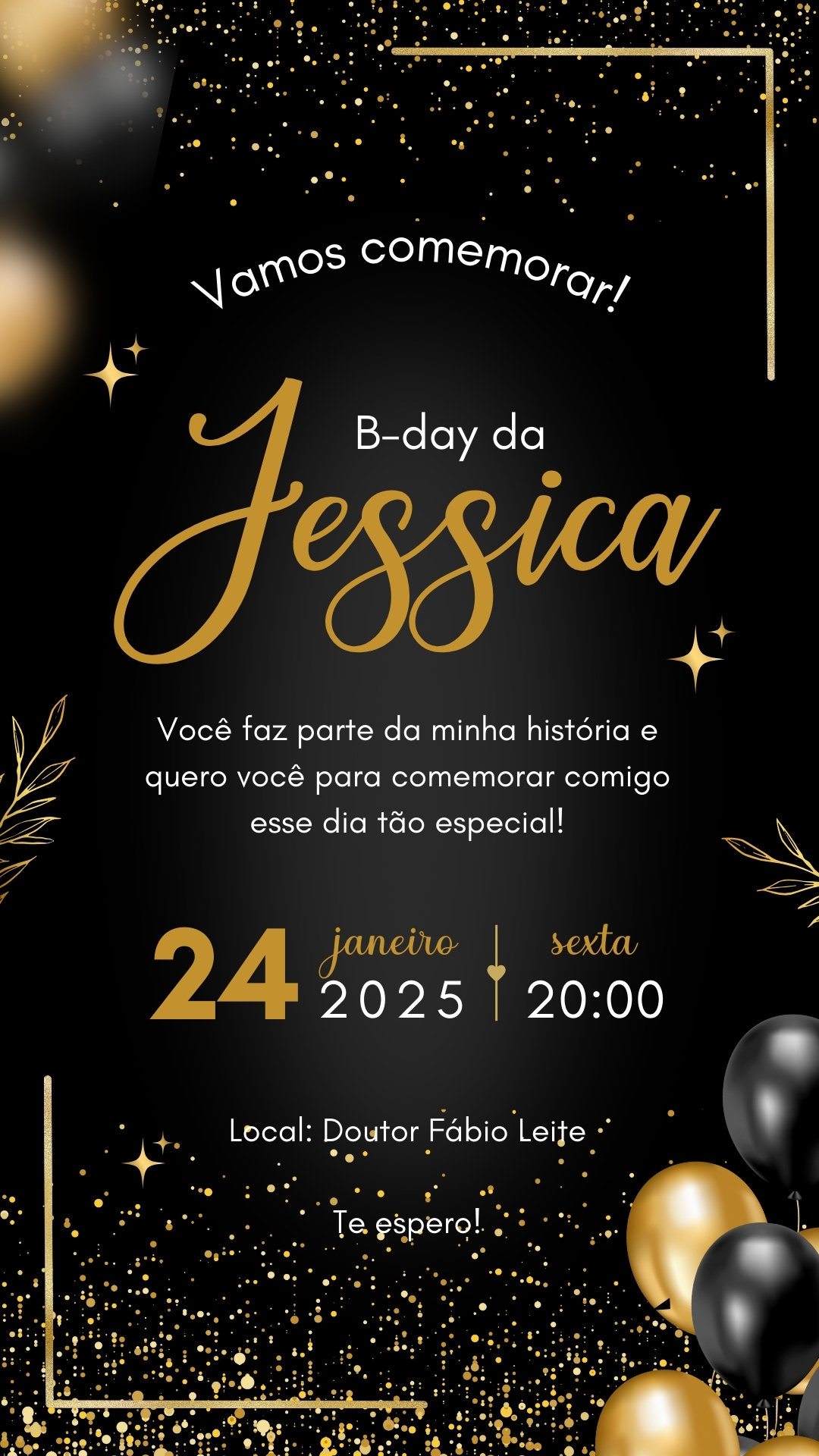 Convite Simples - Preto e Dourado