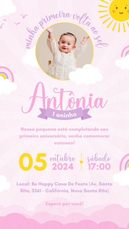 Convite Simples - Primeira Volta ao Sol Menina
