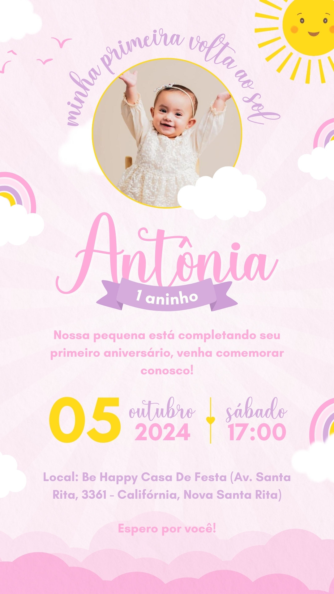 Convite Simples - Primeira Volta ao Sol Menina