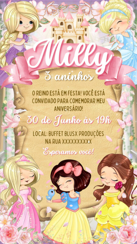 Convite Simples - Princesas Cute