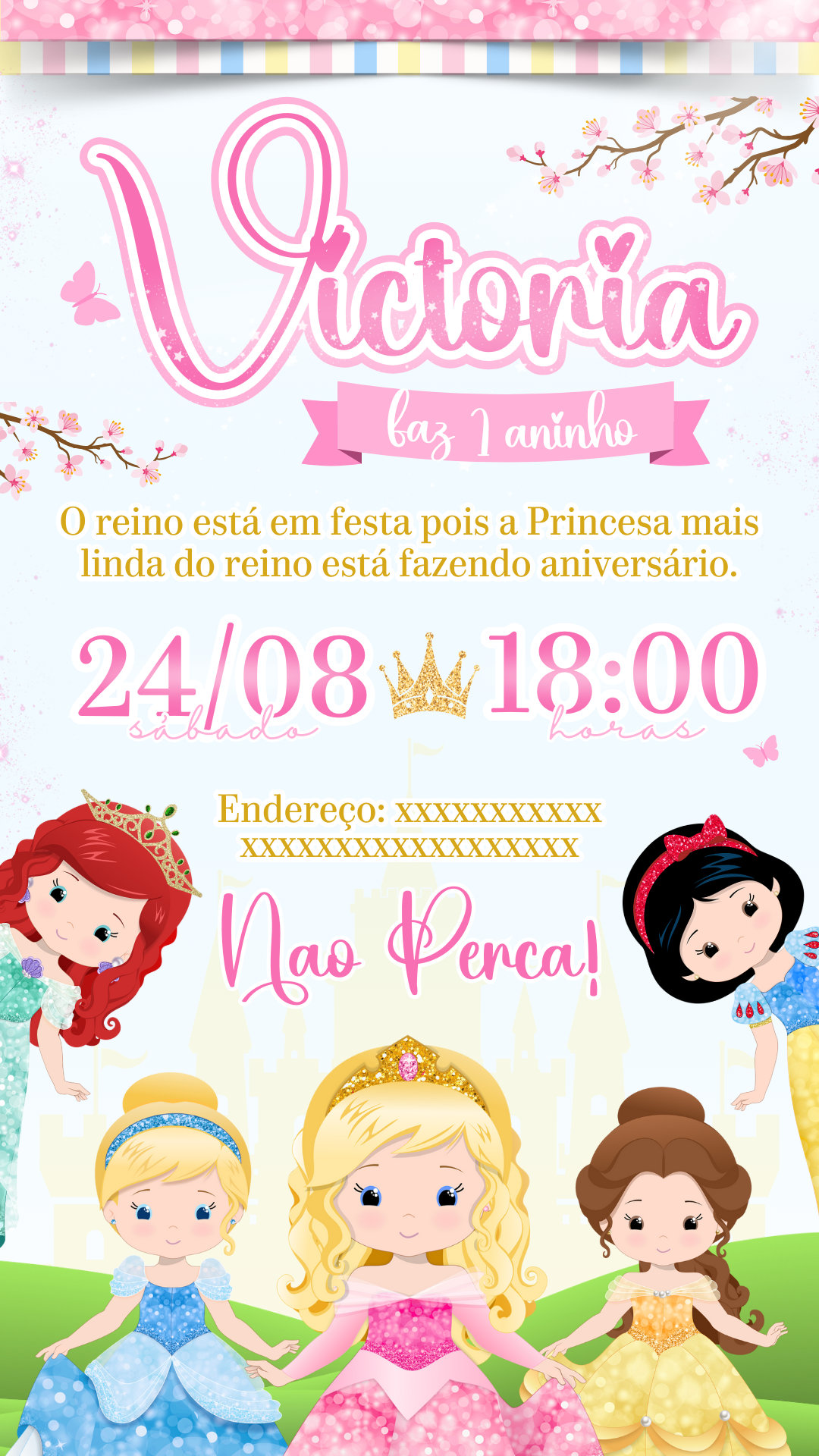 Convite Simples - Princesas Cute