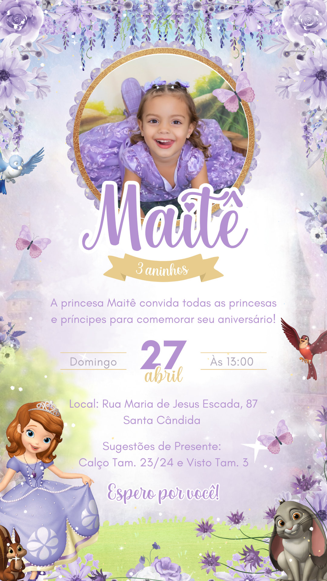 Convite Simples - Princesinha Sofia