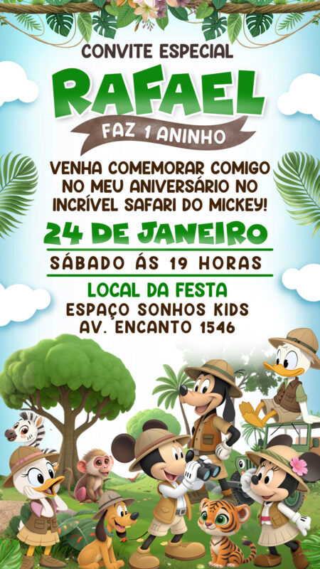 Convite Simples - Safari do Mickey