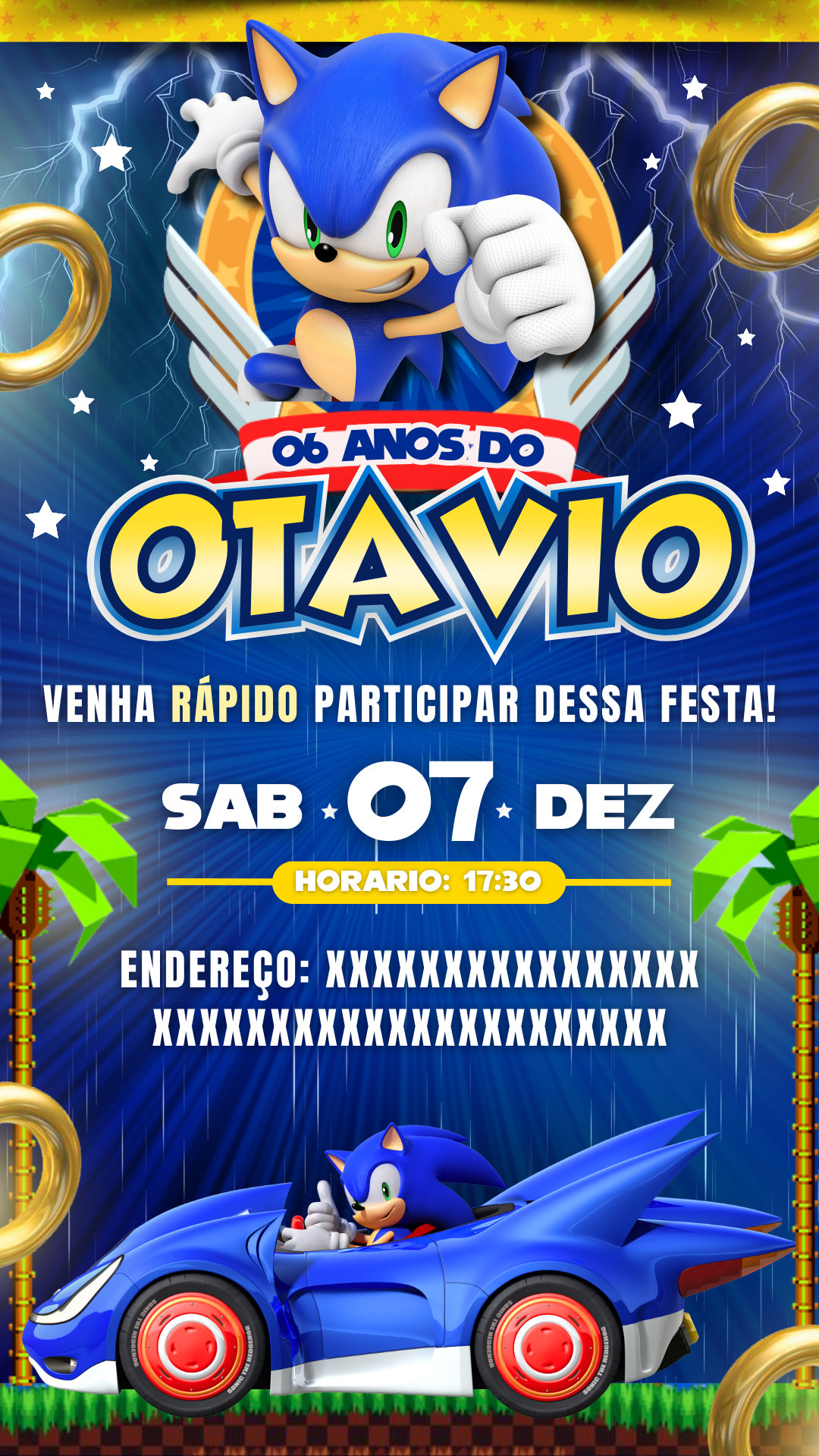 Convite Simples - Sonic