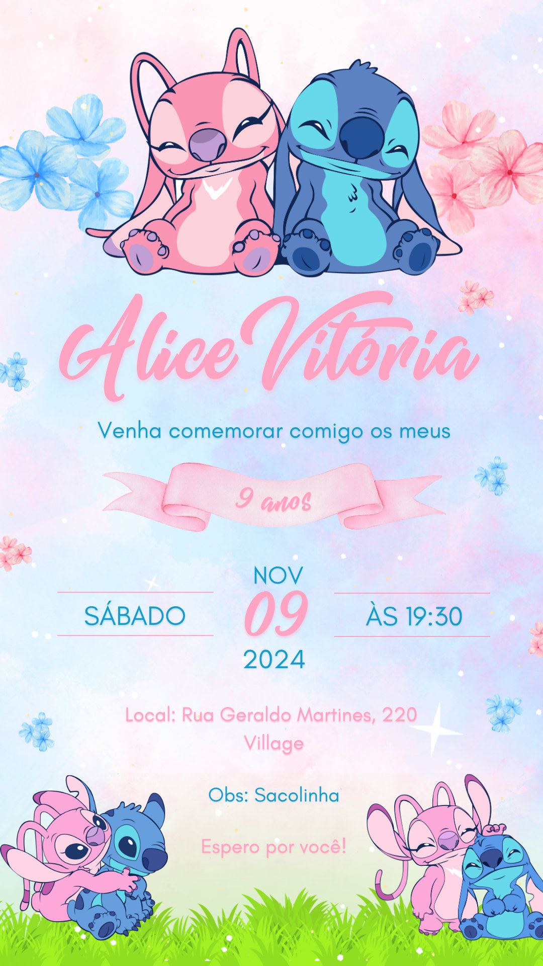 Convite Simples - Stich e Angel