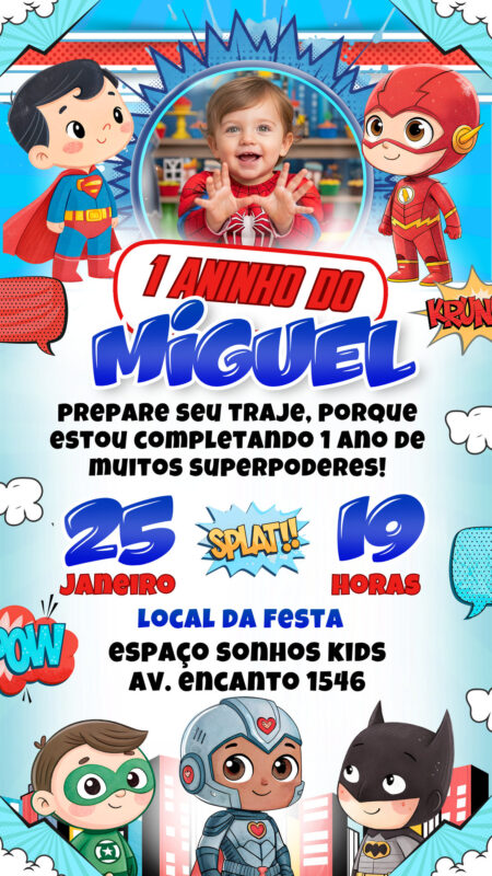 Convite Simples - Super Heróis Cute