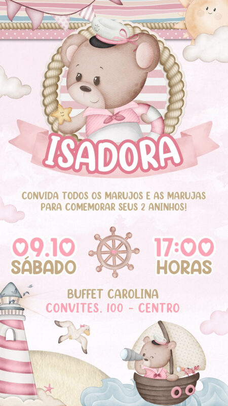 Convite Simples - Ursinha Marinheira