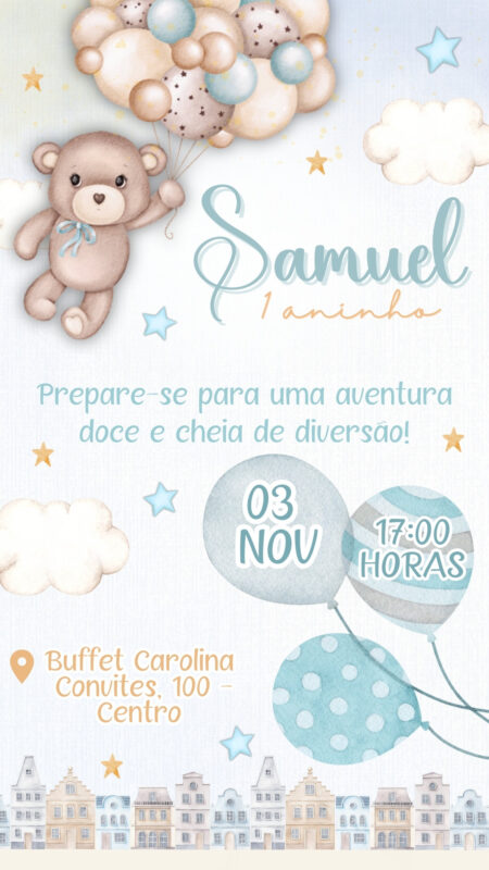 Convite Simples - Ursinho no Balão