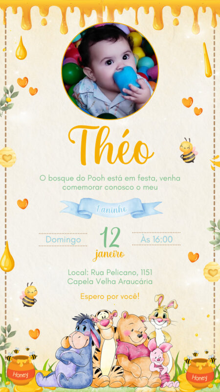 Convite Simples - Ursinho Pooh