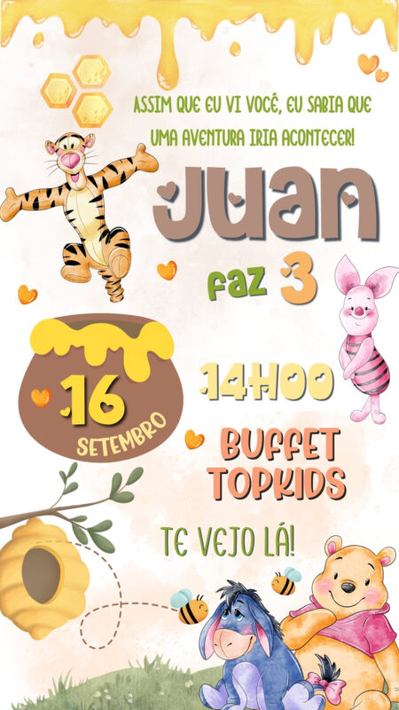 Convite Simples - Ursinho Pooh