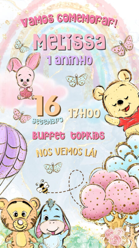 Convite Simples - Ursinho Pooh Cute