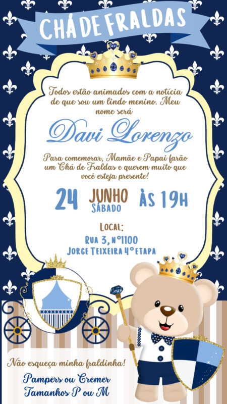 Convite Simples - Ursinho Princípe Azul