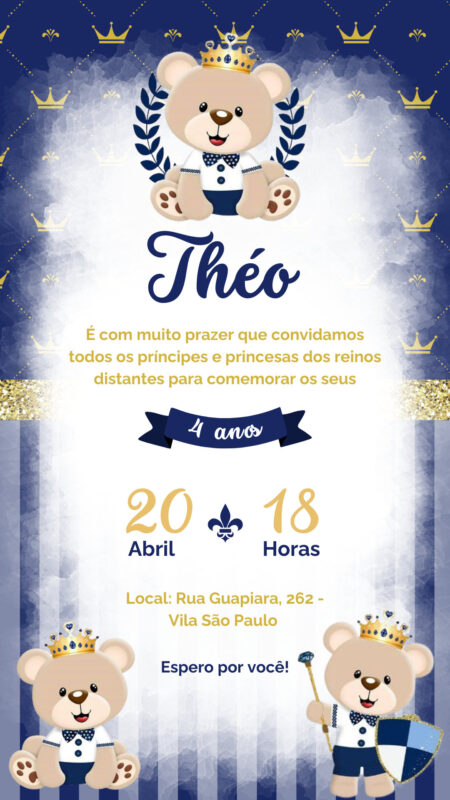 Convite Simples - Ursinho Princípe Realeza
