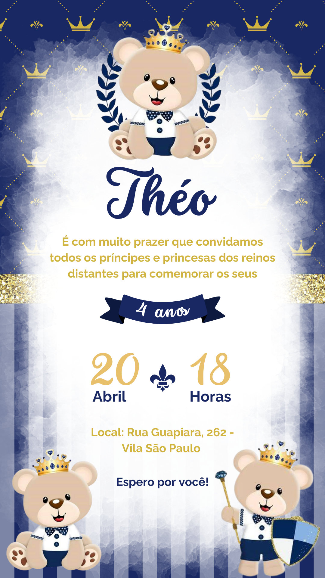 Convite Simples - Ursinho Princípe Realeza