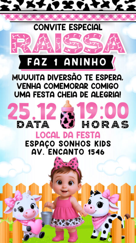 Convite Simples - Vaquinha Rosa