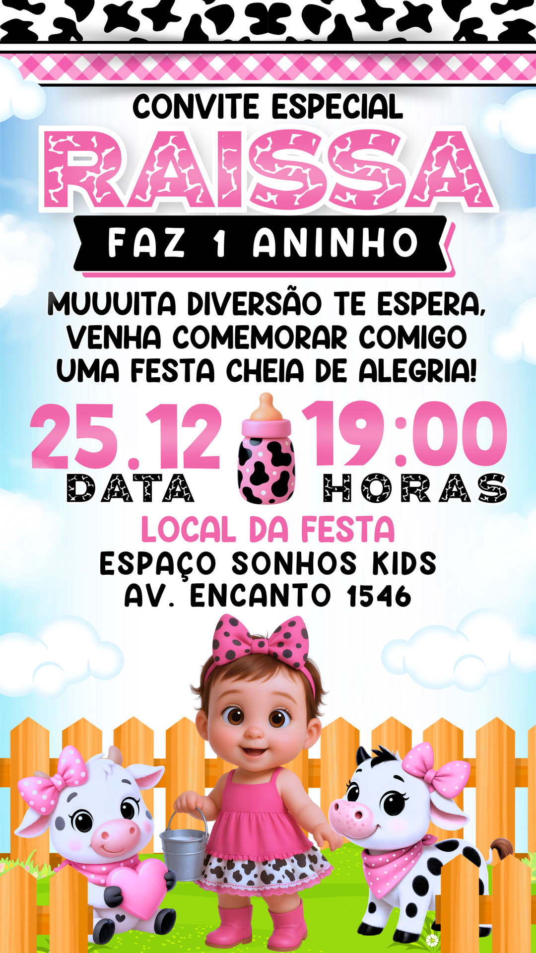 Convite Simples - Vaquinha Rosa