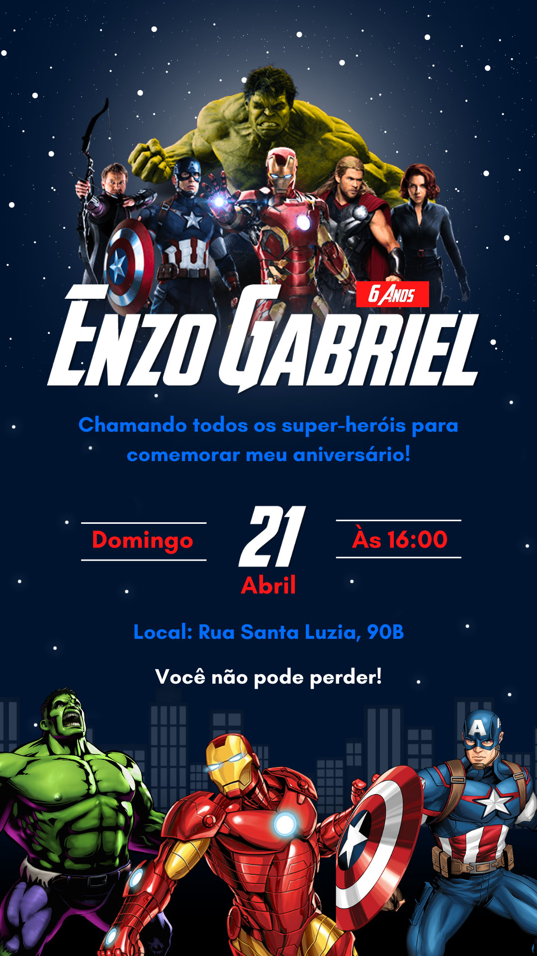 Convite Simples - Vingadores