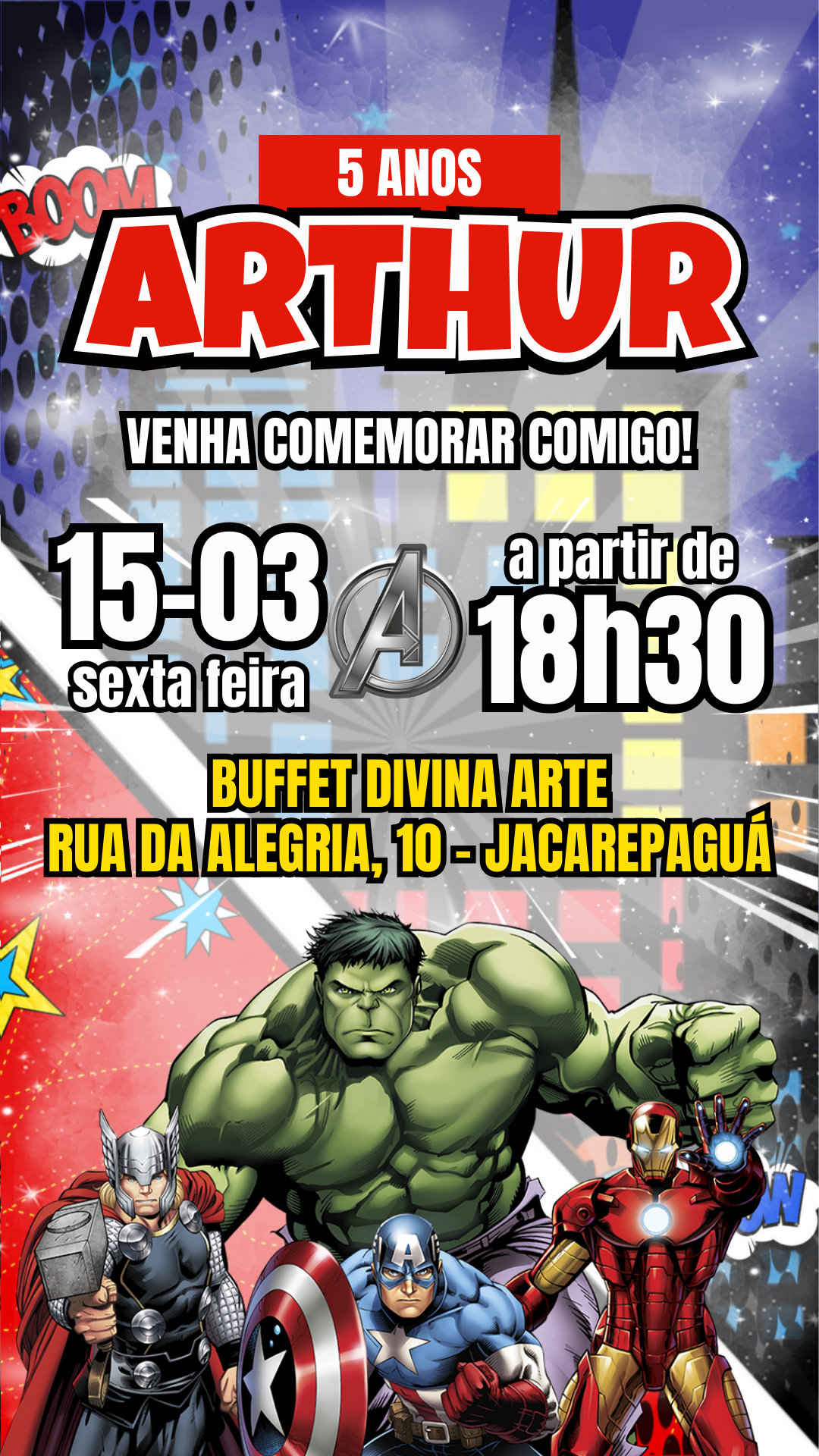 Convite Simples - Vingadores (Heróis)