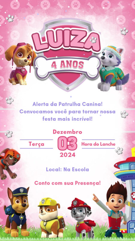 Convite Animado Simples - Patrulha Canina Menina