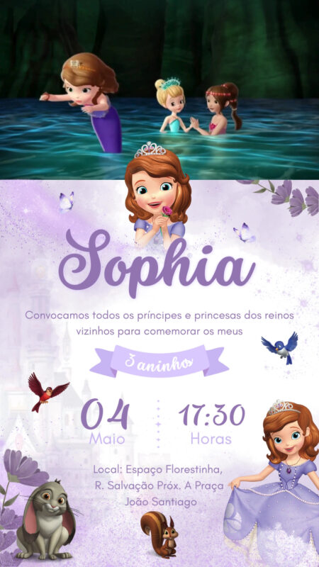 Convite Com Vídeo - Princesinha Sofia