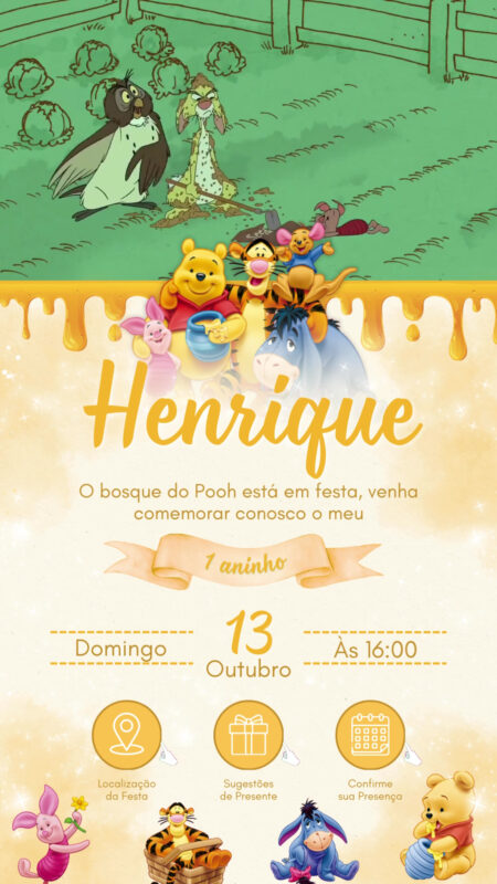 Convite Tecnológico - Ursinho Pooh