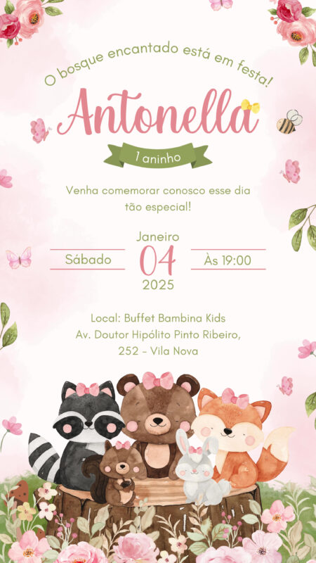 Convite Animado Simples - Bosque Encantado - Menina