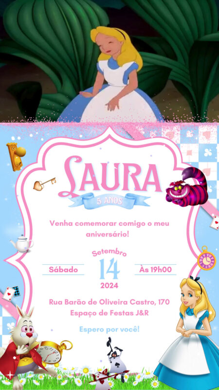 Convite Com Vídeo - Alice no País das Maravilhas