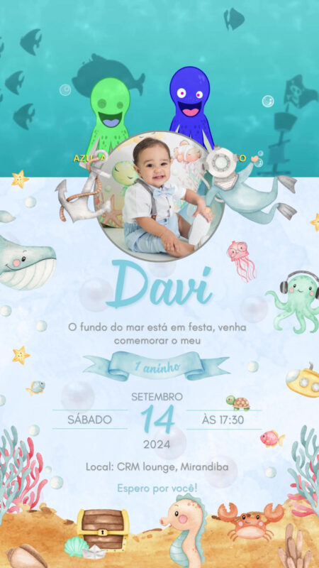 Convite Com Vídeo - Fundo do Mar Aquarela