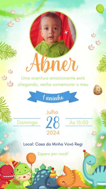 Convite Animado Simples - Dino Baby