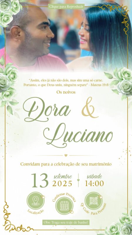 Convite Tecnológico - Casamento Verde e Dourado
