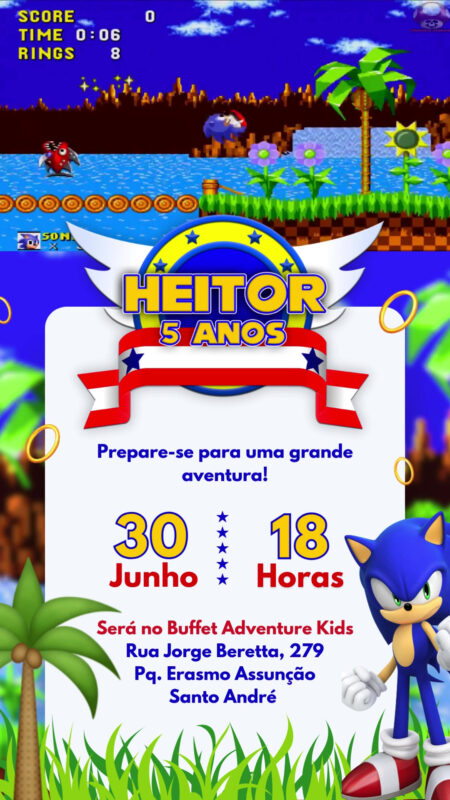 Convite Com Vídeo - Sonic Game Jogo