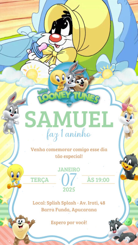 Convite Com Vídeo - Baby Looney Tunes #3