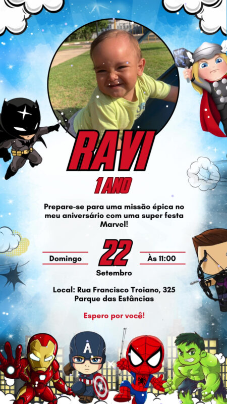 Convite Animado Simples - Vingadores Cute