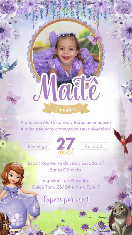 Convite Animado Simples - Princesinha Sofia