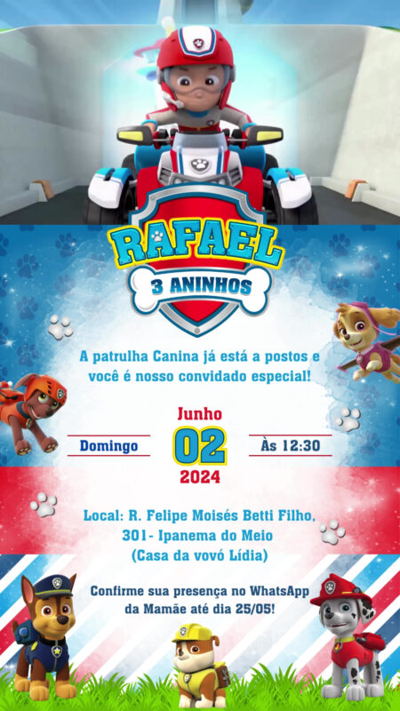 Convite Com Vídeo - Patrulha Canina #1
