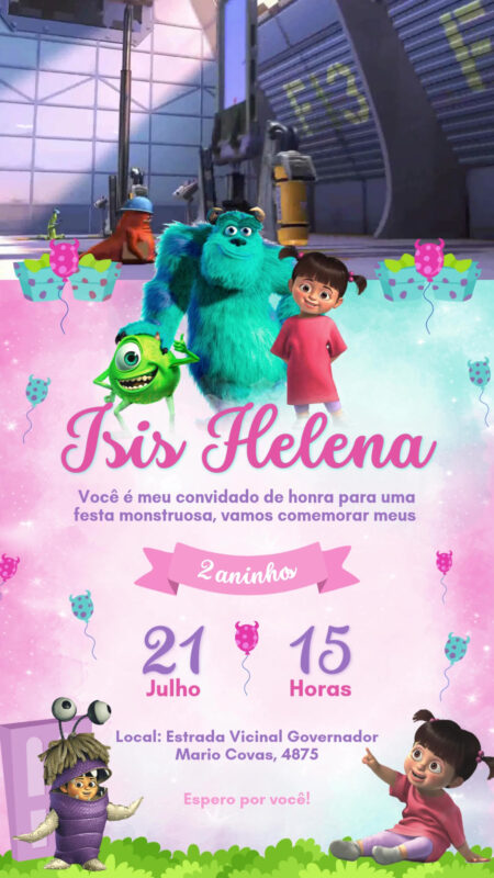 Convite Com Vídeo - Monstros S.A Menina