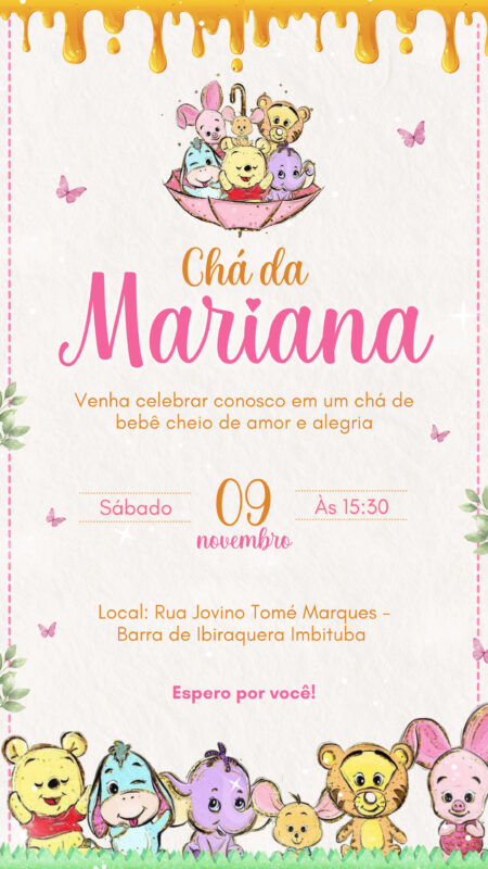 Convite Animado Simples - Ursinho Pooh Baby