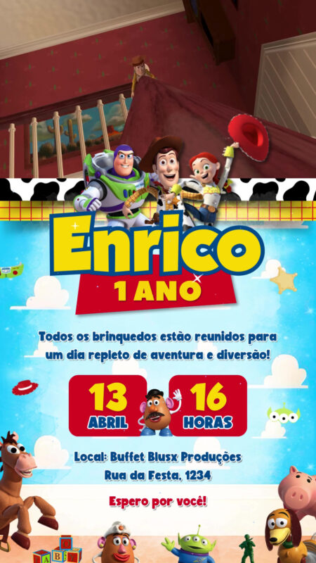 Convite Com Vídeo - Toy Story