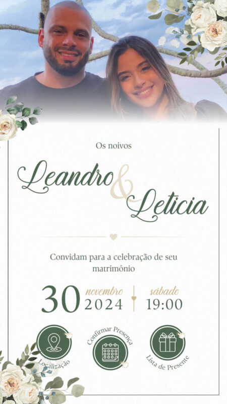 Convite Tecnológico - Casamento - Verde Oliva e Branco