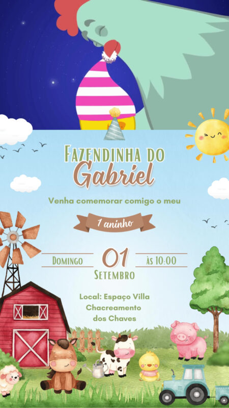 Convite Com Vídeo - Fazendinha Aquarela